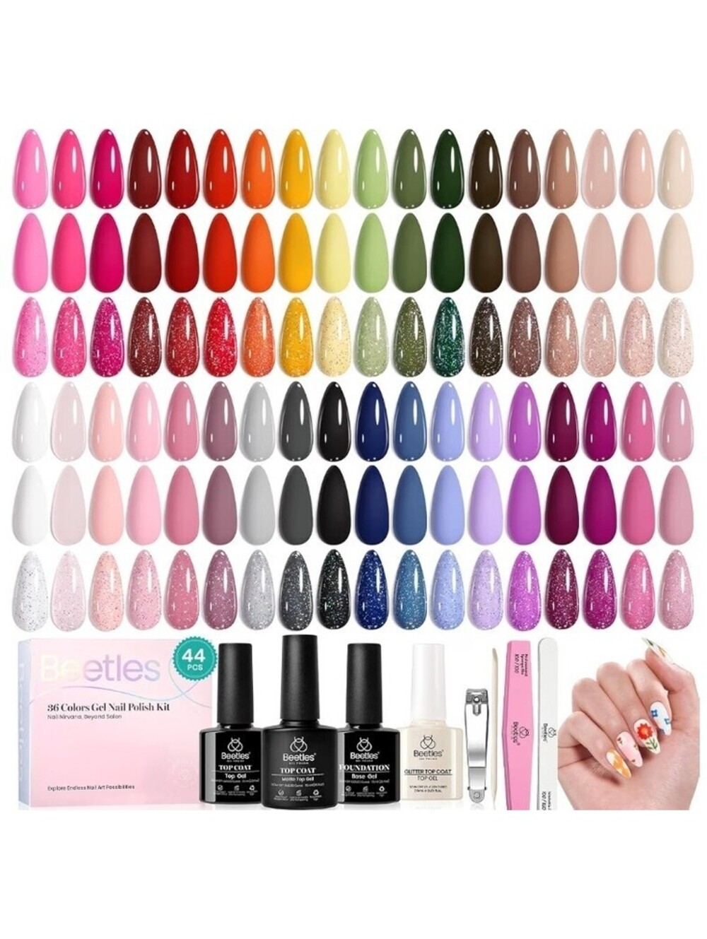 Beetles 44Pcs Gel Nail Polish Set - 36 Fall Colors Colorful Muse Gel Polish Kit